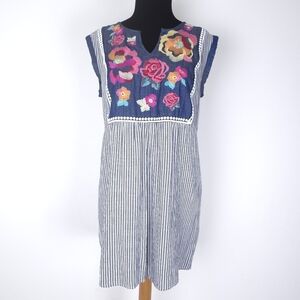 Savanna Jane Women’s Boho Floral Stripes Summer Shift Mini Dress Size M